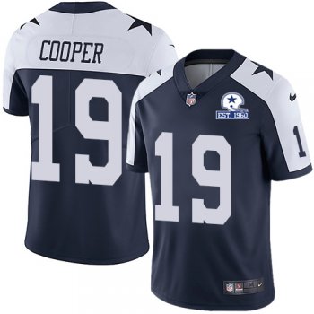 Nike Cowboys #19 Amari Cooper Navy Blue Thanksgiving Men's Stitched With Established In 1960 Patch NFL Vapor Untouchable Limited Throwback Jersey