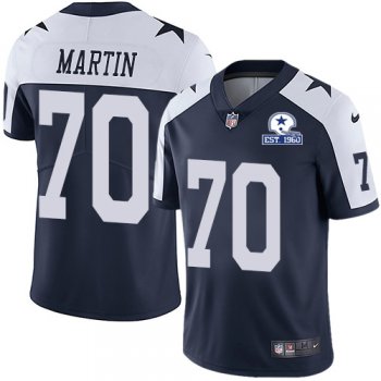 Nike Cowboys #70 Zack Martin Navy Blue Thanksgiving Men's Stitched With Established In 1960 Patch NFL Vapor Untouchable Limited Throwback Jersey