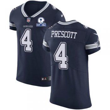 Nike Cowboys #4 Dak Prescott Navy Blue Team Color Men's Stitched With Established In 1960 Patch NFL Vapor Untouchable Elite Jersey