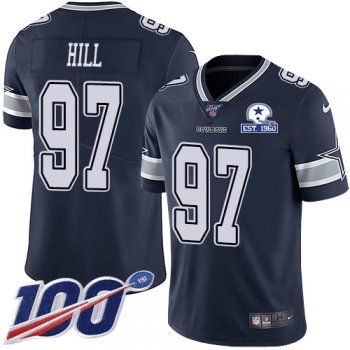 Nike Cowboys #97 Trysten Hill Navy Blue Team Color Men's Stitched With Established In 1960 Patch NFL 100th Season Vapor Untouchable Limited Jersey