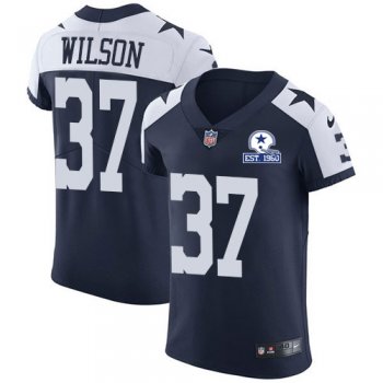 Nike Cowboys #37 Donovan Wilson Navy Blue Thanksgiving Men's Stitched With Established In 1960 Patch NFL Vapor Untouchable Throwback Elite Jersey