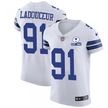 Nike Cowboys #91 L.P. Ladouceur White Men's Stitched With Established In 1960 Patch NFL New Elite Jersey