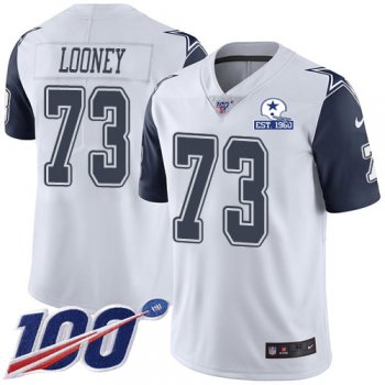 Nike Cowboys #73 Joe Looney White Men's Stitched With Established In 1960 Patch NFL Limited Rush 100th Season Jersey