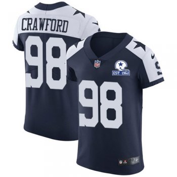 Nike Cowboys #98 Tyrone Crawford Navy Blue Thanksgiving Men's Stitched With Established In 1960 Patch NFL Vapor Untouchable Throwback Elite Jersey