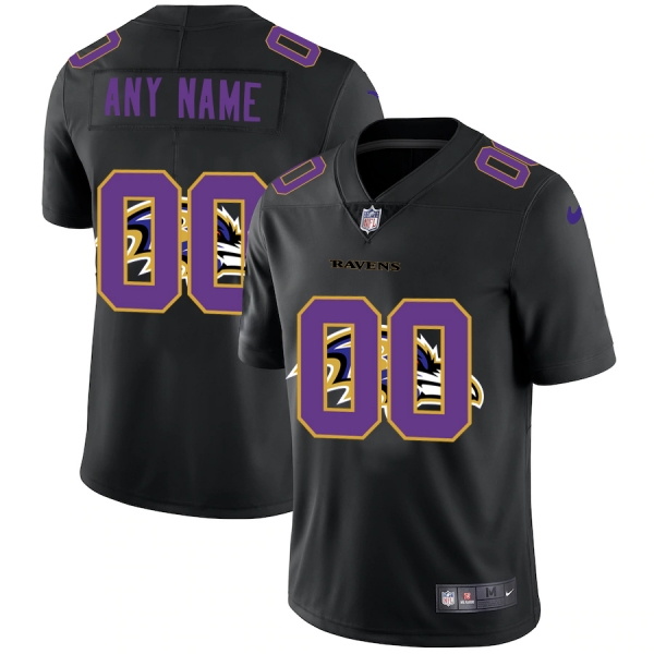 Baltimore Ravens Custom Men's Nike Team Logo Dual Overlap Limited NFL Jersey Black