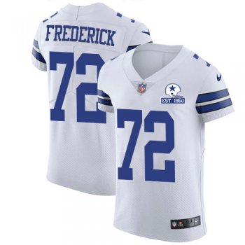 Nike Cowboys #72 Travis Frederick White Men's Stitched With Established In 1960 Patch NFL New Elite Jersey