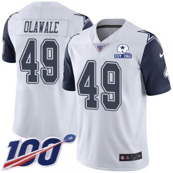 Nike Cowboys #49 Jamize Olawale White Men's Stitched With Established In 1960 Patch NFL Limited Rush 100th Season Jersey