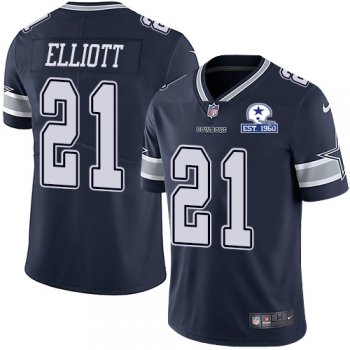 Nike Cowboys #21 Ezekiel Elliott Navy Blue Team Color Men's Stitched With Established In 1960 Patch NFL Vapor Untouchable Limited Jersey