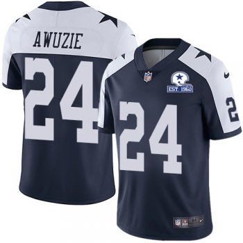 Nike Cowboys #24 Chidobe Awuzie Navy Blue Thanksgiving Men's Stitched With Established In 1960 Patch NFL Vapor Untouchable Limited Throwback Jersey