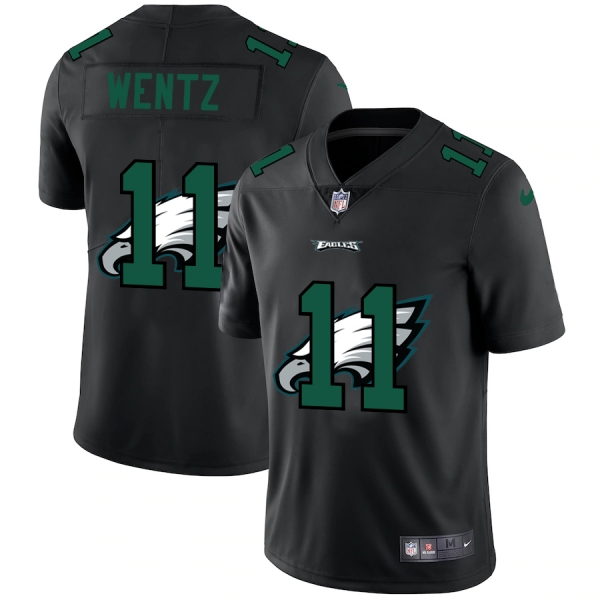 Philadelphia Eagles #11 Carson Wentz Men's Nike Team Logo Dual Overlap Limited NFL Jersey Black