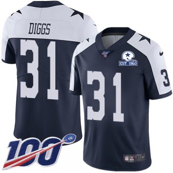 Nike Cowboys #31 Trevon Diggs Navy Blue Thanksgiving Men's Stitched With Established In 1960 Patch NFL 100th Season Vapor Untouchable Limited Throwback Jersey