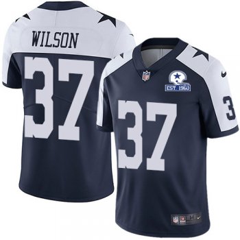 Nike Cowboys #37 Donovan Wilson Navy Blue Thanksgiving Men's Stitched With Established In 1960 Patch NFL Vapor Untouchable Limited Throwback Jersey