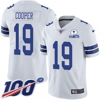 Nike Cowboys #19 Amari Cooper White Men's Stitched With Established In 1960 Patch NFL 100th Season Vapor Untouchable Limited Jersey