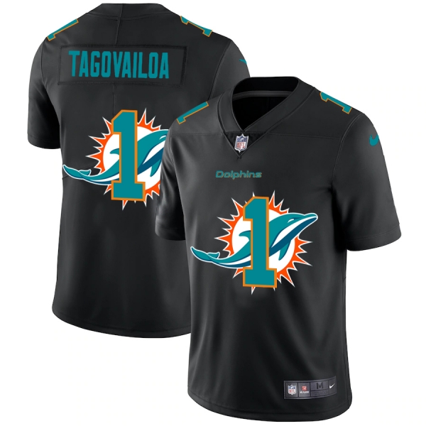 Miami Dolphins #1 Tua Tagovailoa Men's Nike Team Logo Dual Overlap Limited NFL Jersey Black