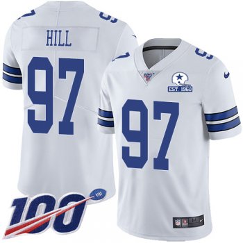 Nike Cowboys #97 Trysten Hill White Men's Stitched With Established In 1960 Patch NFL 100th Season Vapor Untouchable Limited Jersey