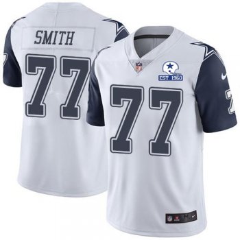 Nike Cowboys #77 Tyron Smith White Men's Stitched With Established In 1960 Patch NFL Limited Rush Jersey