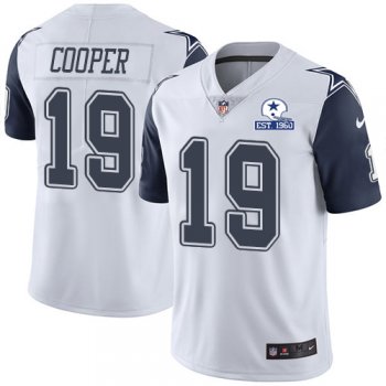 Nike Cowboys #19 Amari Cooper White Men's Stitched With Established In 1960 Patch NFL Limited Rush Jersey