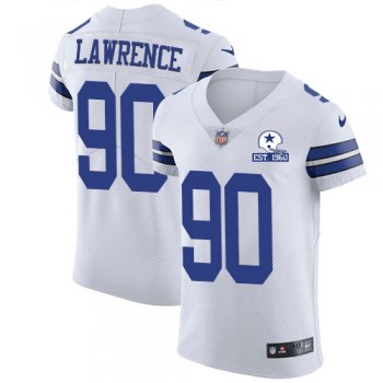 Nike Cowboys #90 DeMarcus Lawrence White Men's Stitched With Established In 1960 Patch NFL New Elite Jersey