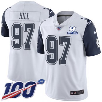 Nike Cowboys #97 Trysten Hill White Men's Stitched With Established In 1960 Patch NFL Limited Rush 100th Season Jersey