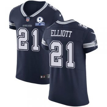 Nike Cowboys #21 Ezekiel Elliott Navy Blue Team Color Men's Stitched With Established In 1960 Patch NFL Vapor Untouchable Elite Jersey