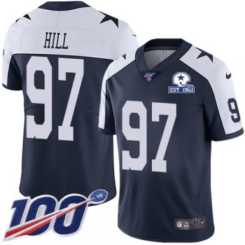 Nike Cowboys #97 Trysten Hill Navy Blue Thanksgiving Men's Stitched With Established In 1960 Patch NFL 100th Season Vapor Untouchable Limited Throwback Jersey