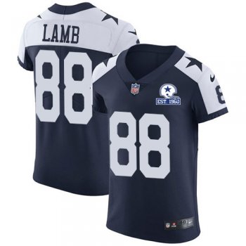 Nike Cowboys #88 CeeDee Lamb Navy Blue Thanksgiving Men's Stitched With Established In 1960 Patch NFL Vapor Untouchable Throwback Elite Jersey