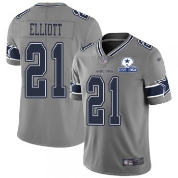 Nike Cowboys #21 Ezekiel Elliott Gray Men's Stitched With Established In 1960 Patch NFL Limited Inverted Legend Jersey