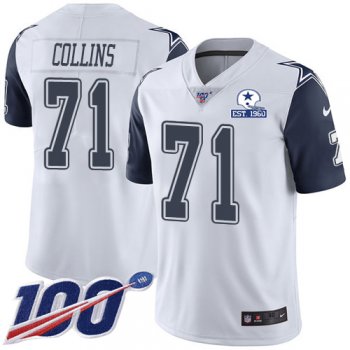 Nike Cowboys #71 La'el Collins White Men's Stitched With Established In 1960 Patch NFL Limited Rush 100th Season Jersey