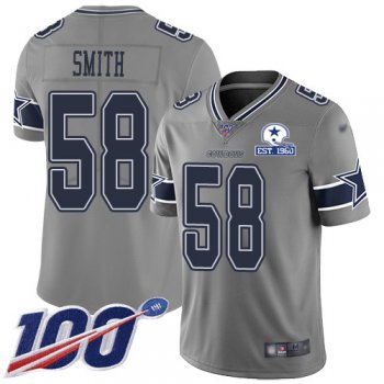 Nike Cowboys #58 Aldon Smith Gray Men's Stitched With Established In 1960 Patch NFL Limited Inverted Legend 100th Season Jersey