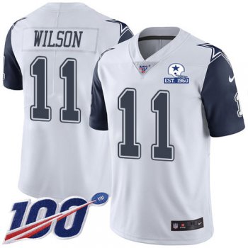 Nike Cowboys #11 Cedrick Wilson White Men's Stitched With Established In 1960 Patch NFL Limited Rush 100th Season Jersey