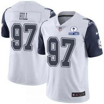 Nike Cowboys #97 Trysten Hill White Men's Stitched With Established In 1960 Patch NFL Limited Rush Jersey