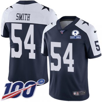 Nike Cowboys #54 Jaylon Smith Navy Blue Thanksgiving Men's Stitched With Established In 1960 Patch NFL 100th Season Vapor Untouchable Limited Throwback Jersey