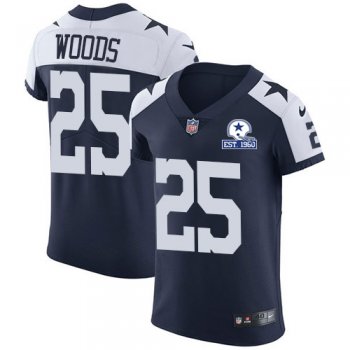 Nike Cowboys #25 Xavier Woods Navy Blue Thanksgiving Men's Stitched With Established In 1960 Patch NFL Vapor Untouchable Throwback Elite Jersey