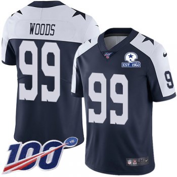 Nike Cowboys #99 Antwaun Woods Navy Blue Thanksgiving Men's Stitched With Established In 1960 Patch NFL 100th Season Vapor Untouchable Limited Throwback Jersey