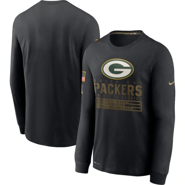 Green Bay Packers Nike 2020 Salute to Service Sideline Performance Long Sleeve T-Shirt - Black