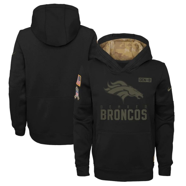 Youth Denver Broncos Nike 2020 Salute to Service Pullover Performance Hoodie - Black