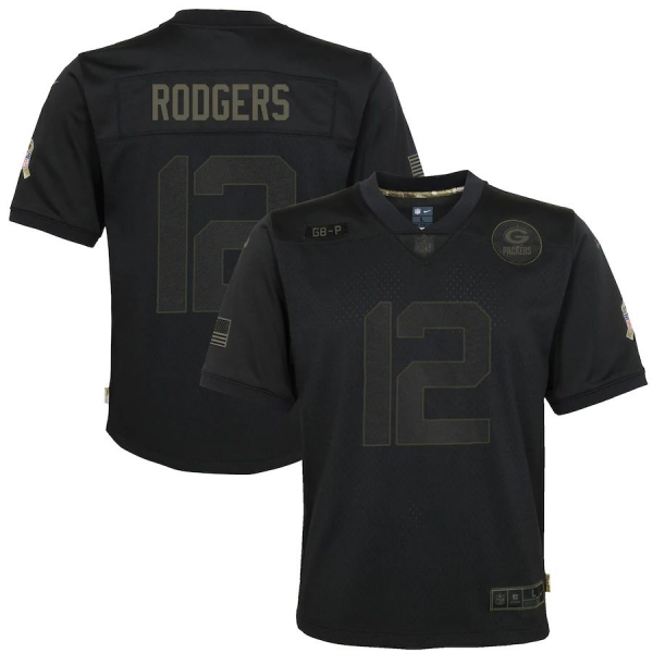 Youth Aaron Rodgers Green Bay Packers Nike 2020 Salute to Service Game Jersey - Black