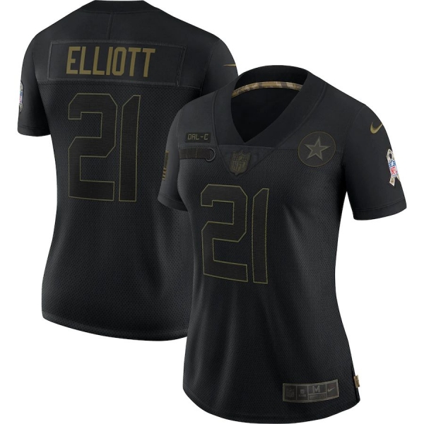 Women's Ezekiel Elliott Dallas Cowboys Nike 2020 Salute To Service Limited Jersey - Black