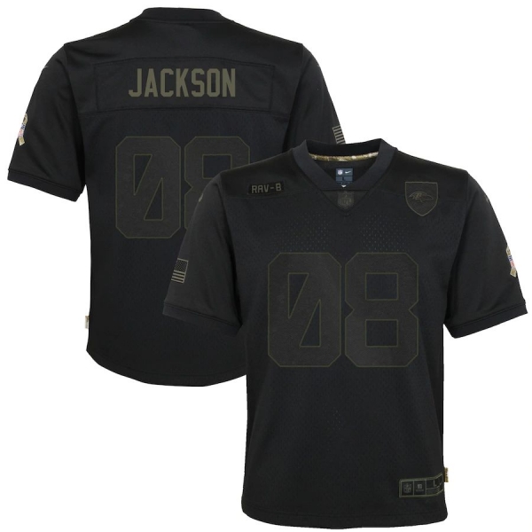 Youth Lamar Jackson Baltimore Ravens Nike 2020 Salute to Service Game Jersey - Black