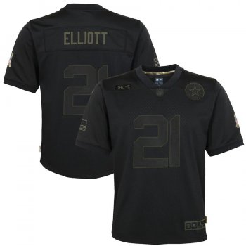 Youth Ezekiel Elliott Dallas Cowboys Nike 2020 Salute to Service Game Jersey - Black