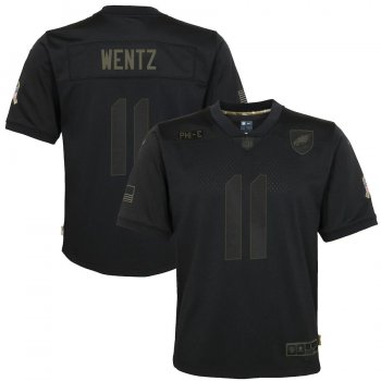 Youth Carson Wentz Philadelphia Eagles Nike 2020 Salute to Service Game Jersey - Black