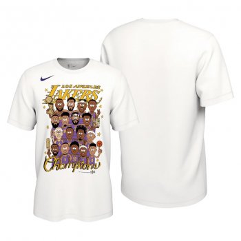 Los Angeles Lakers 2020 NBA Finals Champions White T-Shirt Team Caricature