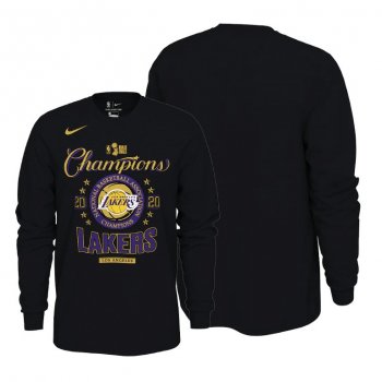 Los Angeles Lakers 2020 NBA Finals Champions Black Long Sleeve T-Shirt locker room