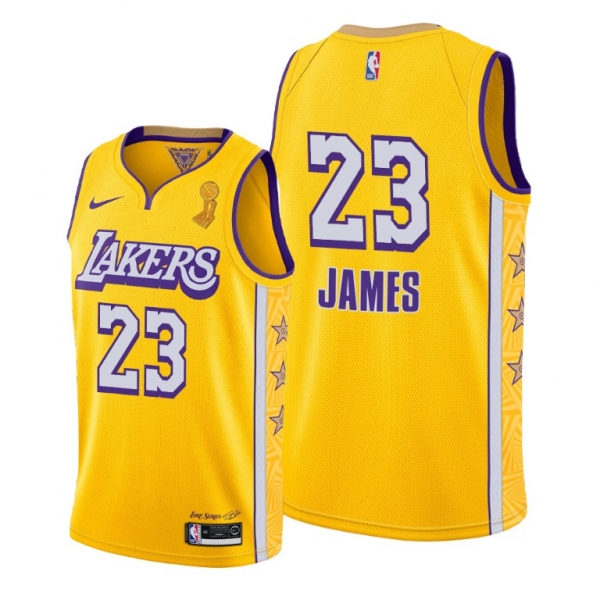 Los Angeles Lakers 2020 NBA Finals Champions LeBron James Gold Jersey Social justice