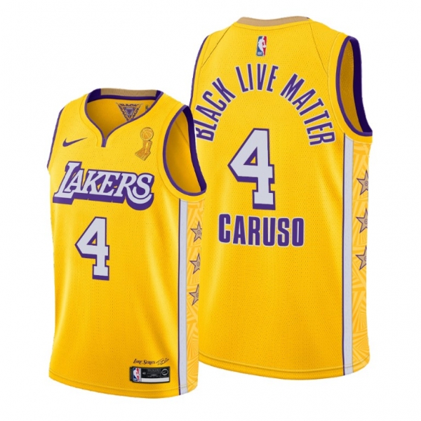 Los Angeles Lakers 2020 NBA Finals Champions Alex Caruso Gold Jersey Social justice