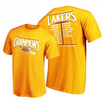 Los Angeles Lakers 2020 NBA Finals Champs Gold Tee Streaking Dunk Roster