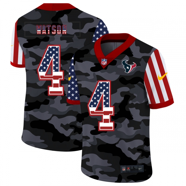 Nike Texans 4 Deshaun Watson Camo 2020 USA Flag Salute to Service Limited Jersey