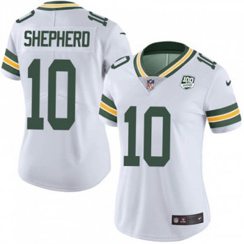 Women's Nike Packers #10 Darrius Shepherd White 100th Season Stitched NFL Vapor Untouchable Limited Jersey