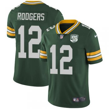 Youth Nike Packers #12 Aaron Rodgers Green Team Color 100th Season Stitched NFL Vapor Untouchable Limited Jersey