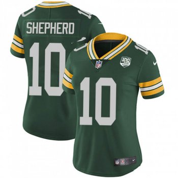 Women's Nike Packers #10 Darrius Shepherd Green Team Color 100th Season Stitched NFL Vapor Untouchable Limited Jersey